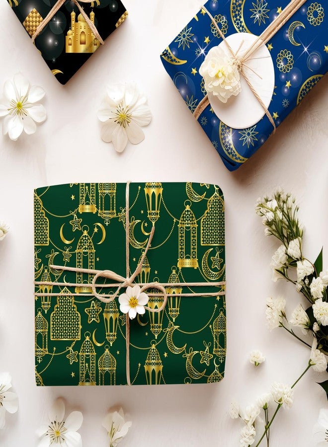Whaline 10 Sheets Eid Mubarak Wrapping Paper - Not Roll - 5 Colors Ramadan Moon Star Words Lantern Patterns Gift Wrap Paper Folded Flat for Islamic Muslim Party DIY Crafts Supplies, 19.7 x 27.6 Inch - Image 4