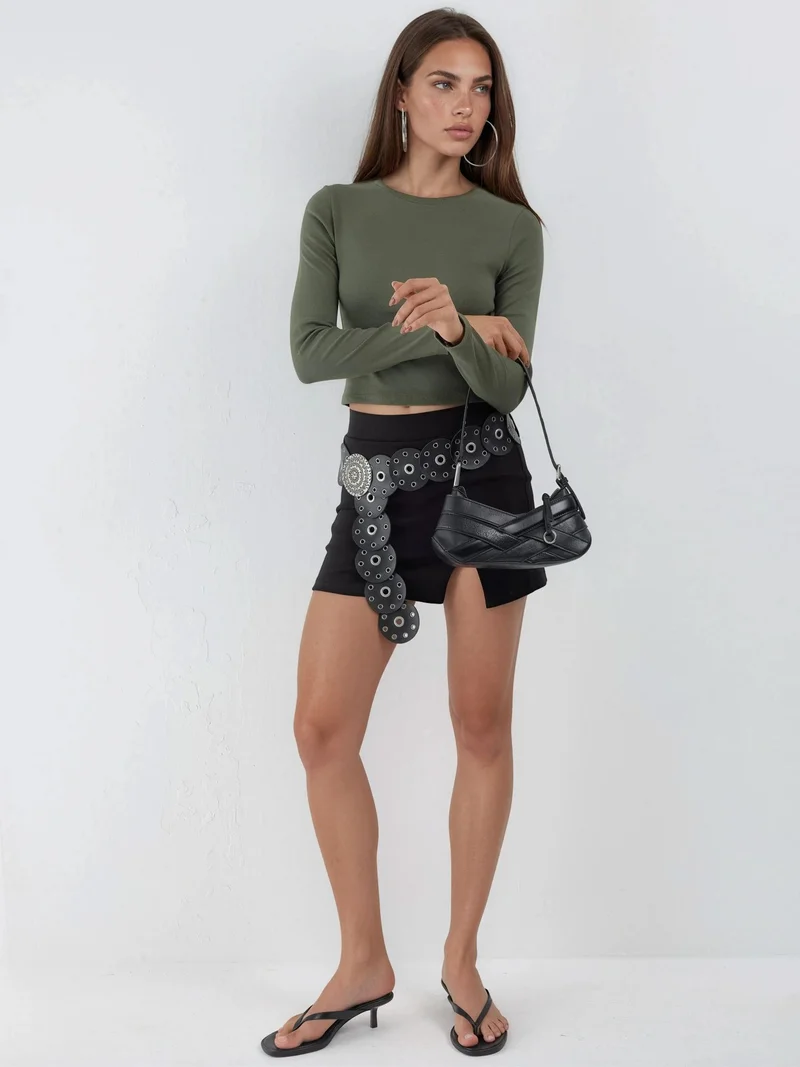Busem BUSEM Slim Fit Long Sleeved Crop Top with Crew Neck