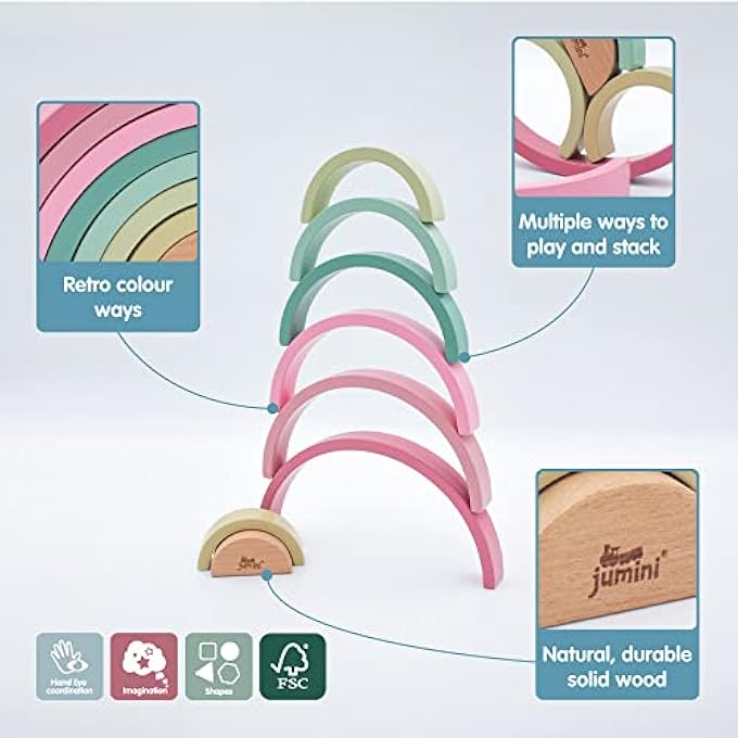 WOODEN STACKING TOY RAINBOW BUILDING BLOCKS – PASTEL COLOURED, EDUCATIONAL PUZZLE, GEOMETRIC, ARCH TOY, BIRTHDAY GIFT, TOY FOR CHILDREN, 8 PIECES (PINK) - Image 3