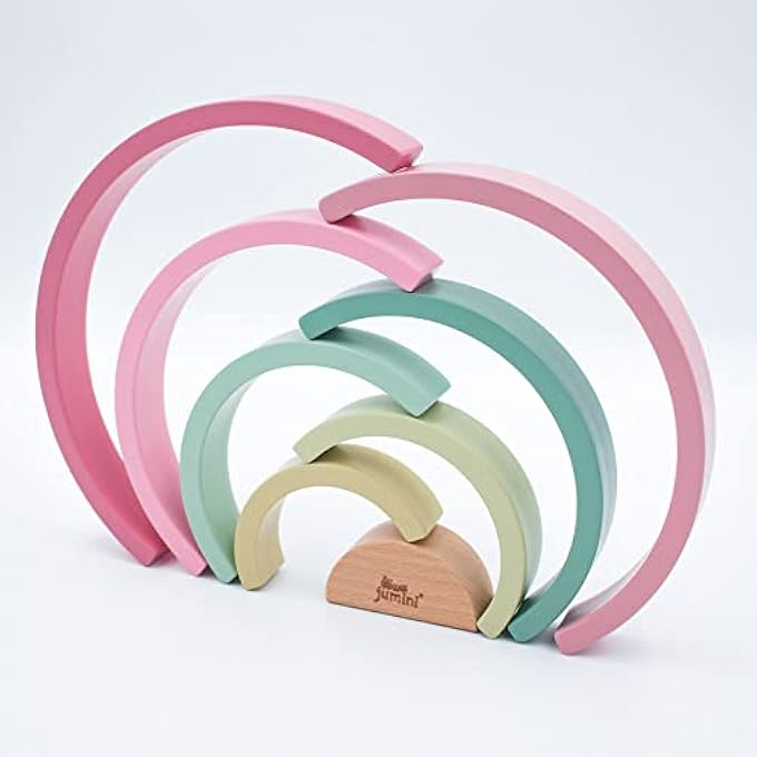 WOODEN STACKING TOY RAINBOW BUILDING BLOCKS – PASTEL COLOURED, EDUCATIONAL PUZZLE, GEOMETRIC, ARCH TOY, BIRTHDAY GIFT, TOY FOR CHILDREN, 8 PIECES (PINK) - Image 2