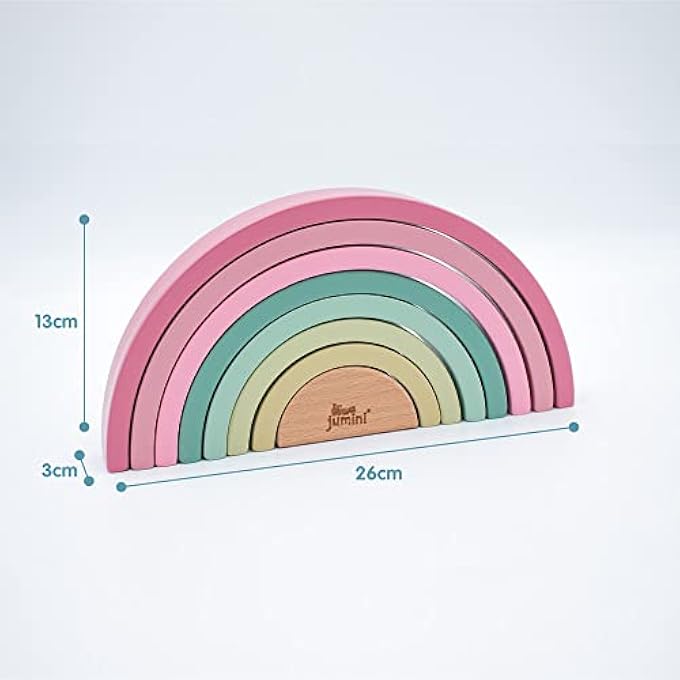 WOODEN STACKING TOY RAINBOW BUILDING BLOCKS – PASTEL COLOURED, EDUCATIONAL PUZZLE, GEOMETRIC, ARCH TOY, BIRTHDAY GIFT, TOY FOR CHILDREN, 8 PIECES (PINK) - Image 5