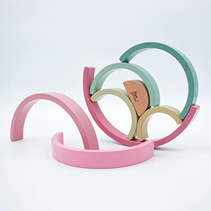 WOODEN STACKING TOY RAINBOW BUILDING BLOCKS – PASTEL COLOURED, EDUCATIONAL PUZZLE, GEOMETRIC, ARCH TOY, BIRTHDAY GIFT, TOY FOR CHILDREN, 8 PIECES (PINK) - Image 4