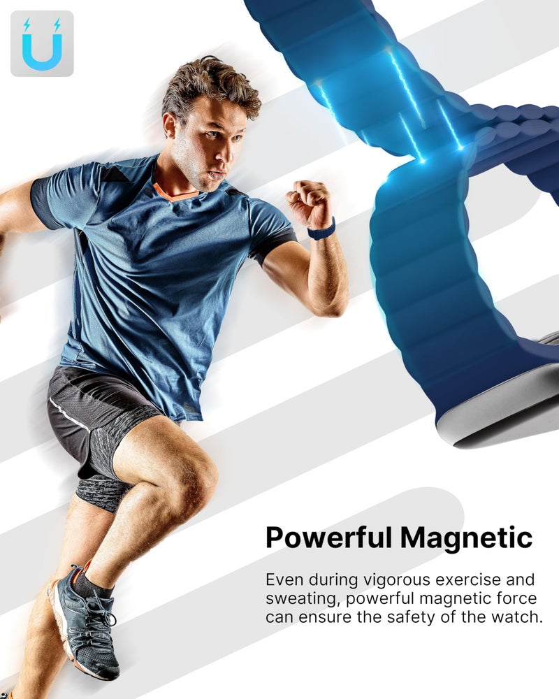 Fullmosa Soft Silicone Magnetic Bands Compatible with Apple Watch Strap 41mm 40mm 38mm 42mm(Series 10 11), Sport Band for iWatch SE3 SE2 SE Series 11 10 9 8 7 6 5 4 3 2 1,Midnight Blue[NO Watch] - Image 2