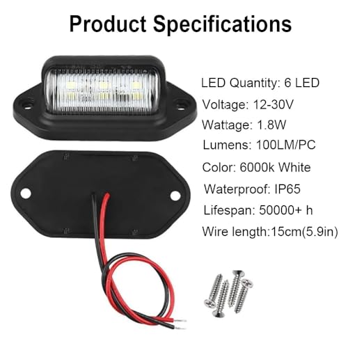 JEDEW 2 PACK License Plate Light, 12V 6-SMD LED License Plate Lamp Taillight for Truck SUV Trailer Van, Step Courtesy Lights, Dome/Cargo Lights - Image 3