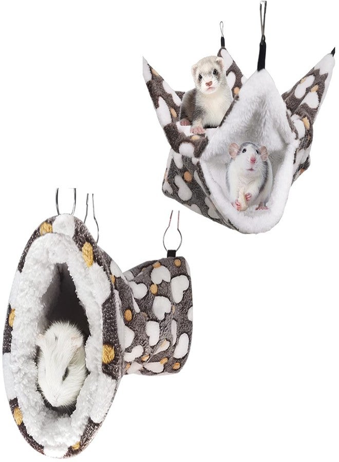 LEFTSTARER Cashmere Pet Bed Mat and Toy, Heart-Brown Ferret Guinea Pig Hammock Toy Small Animal Cage Accessories, 19.7x5.9in Hanging Tunnel & 13.39x13.39in Bunkbed Hammock - Image 1