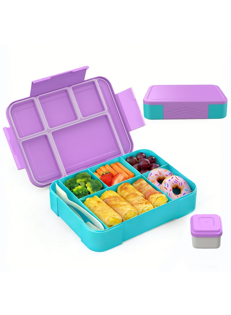 صندوق غداء لمدرسة الأطفال، صندوق غداء للأطفال مع مقصورات، صندوق بينتو للأطفال، صندوق غداء ضد التسرب للبنات والأولاد، صندوق وجبات خفيفة، مثالي للمدرسة، حضانة ورحلات