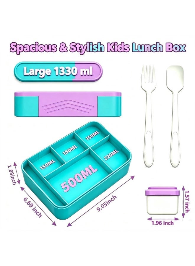 Lunch Box for Kid School,Children's Lunch Box with Compartments, Bento Box Children, Leak-proof Lunch Box for Girls and Boys, Snack Box, Perfect for School, Nursery & Trips - Image 2
