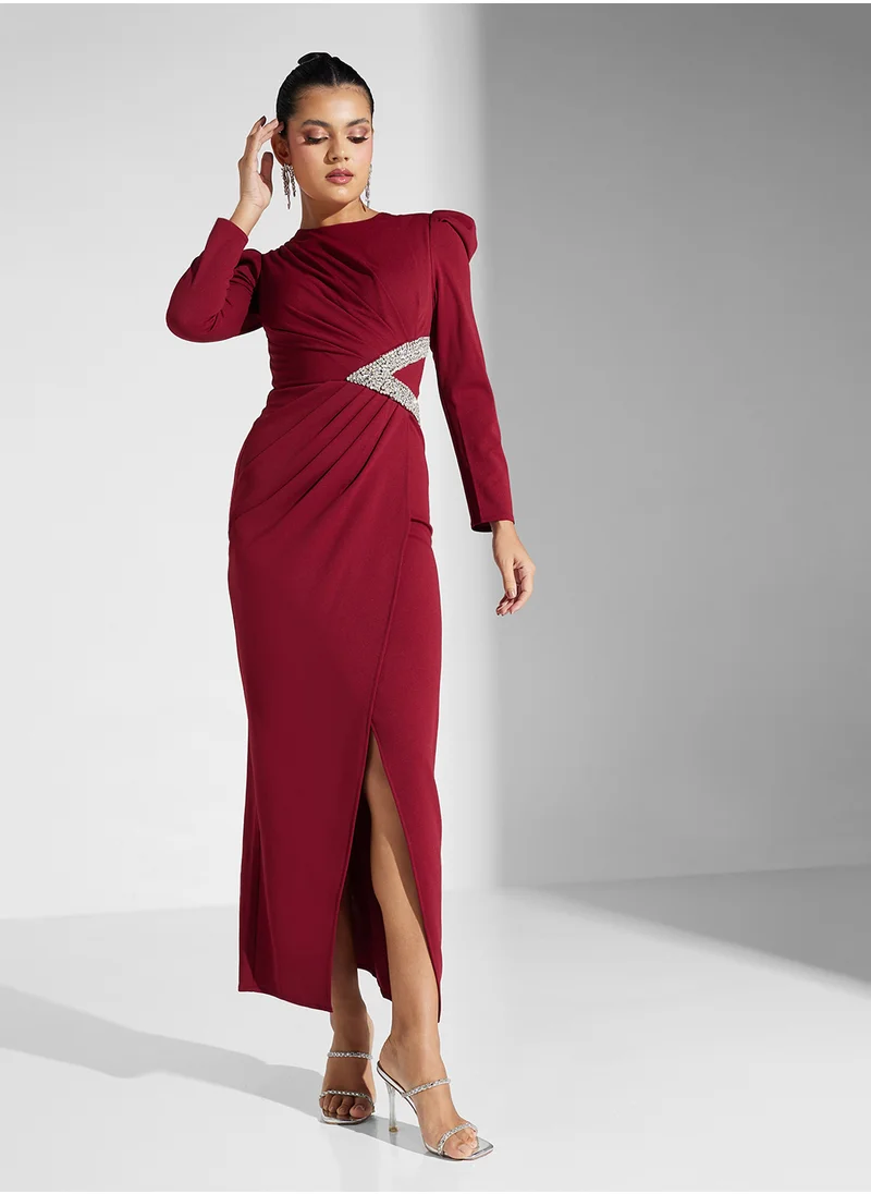 Akadia Fashion Draped Embellished Dress