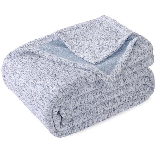 KAWAHOME KAWAHOME Summer Sweatshirt Throw Blanket for BedLightweight Breathable BlanketsSoft Thin Knit Jersey Throw Blanket for Hot Sleepers50 X 60 Inches Heather Blue 