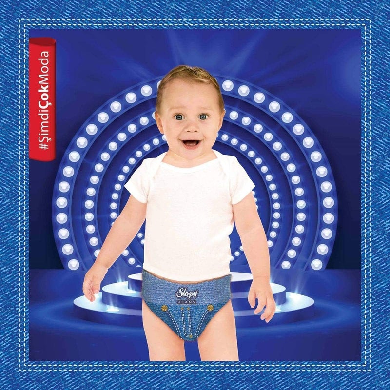 Sleepy سروال تدريب جينز سليبى مقاس 4 ماكسي (7–14 كجم) - 60 قطعة سروال حفاضات بأسلوب جينز للأطفال - Image 4