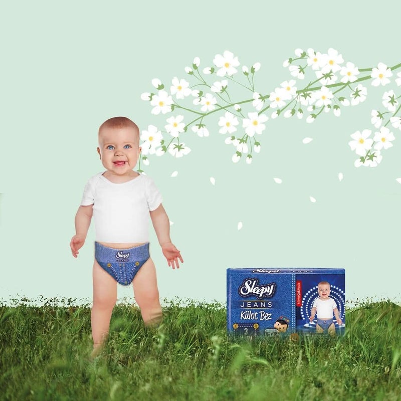 Sleepy سروال تدريب جينز سليبى مقاس 4 ماكسي (7–14 كجم) - 60 قطعة سروال حفاضات بأسلوب جينز للأطفال - Image 5