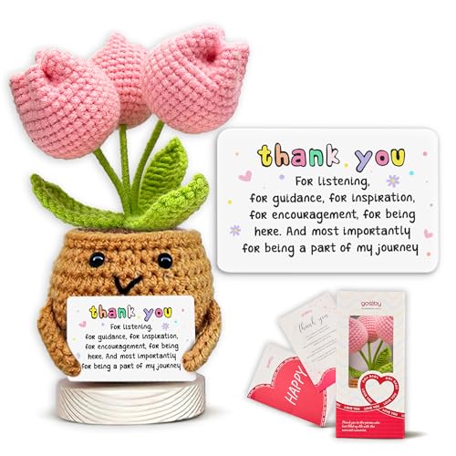 Gossby Handmade Positive Tulip Flower Crochet Thank You for Listening Knitted Decor Thank You Appreciation Positive Gift for Women Teacher Mom Friend Coworker Christmas Birthday Gift - Image 1