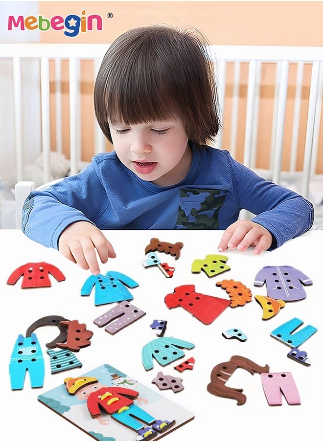 MEBEGIN Montessori Toys Gifts Wood Clothes Tying Toy,Learn to Tying Fine Motor Skill Threading Game Educational Toy Character Dressup Toy Teaching Kit for Kids  - Image 4