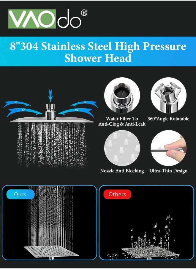 12'' Shower Head Set with High Pressure Handheld Shower, with Hose Adhesive Shower Head Holder 2-in-1 Adjustable Angle Handheld Shower,Square Bathroom Handheld Shower Set