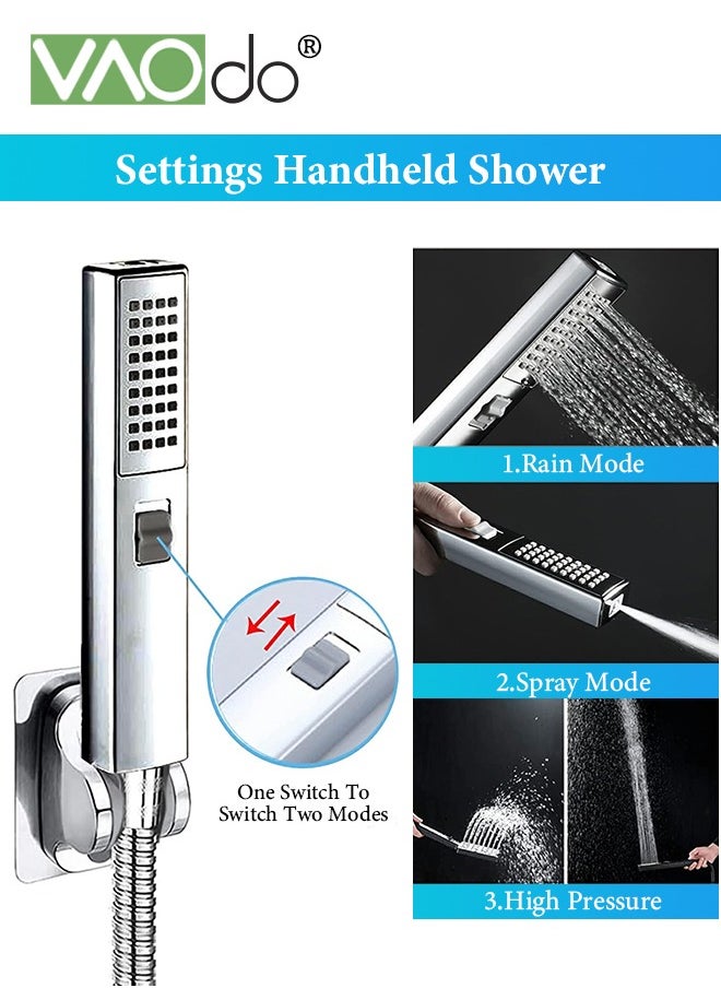 12'' Shower Head Set with High Pressure Handheld Shower, with Hose Adhesive Shower Head Holder 2-in-1 Adjustable Angle Handheld Shower,Square Bathroom Handheld Shower Set