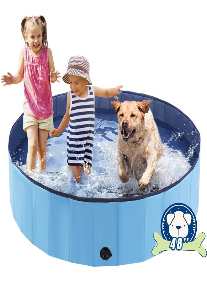 Eooqi Foldable Dog Pool, Portable Pet Bath Tub and Kiddie Swimming Pool, Collapsible Bathtub for Puppies, Small, Medium and Large Dogs, Cats and Kids, 48 x 12 in, Blue - Image 1