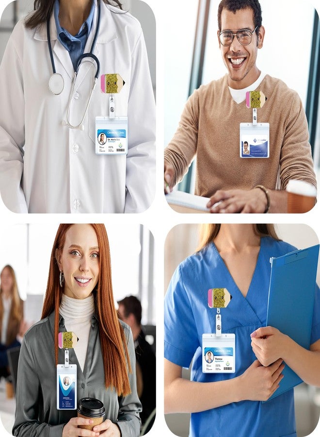 حامل شارة معلم على شكل قلم رصاص مرح، حامل شارة هوية قابل للسحب لطيف، مشبك شارة عمل لبطاقة الاسم كهدية للمعلمين، شارة طالب قابلة للتبديل، هدية مثالية للمكتب - Image 2
