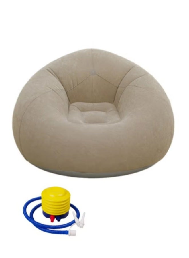 Inflatable Beanless Bag Sofa – Lazy Living Room Sofa & Lounge Chair with Air Pump (Light Brown) - Image 1