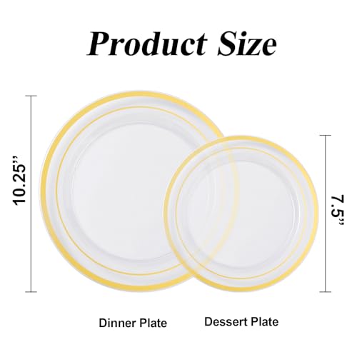 BESTSTAR 200PCS Clear Gold Plastic Plates Set 100 1025 inch Dinner Plates and 100 75 inch Dessert Plates Disposable Plates for Party Wedding - Image 5