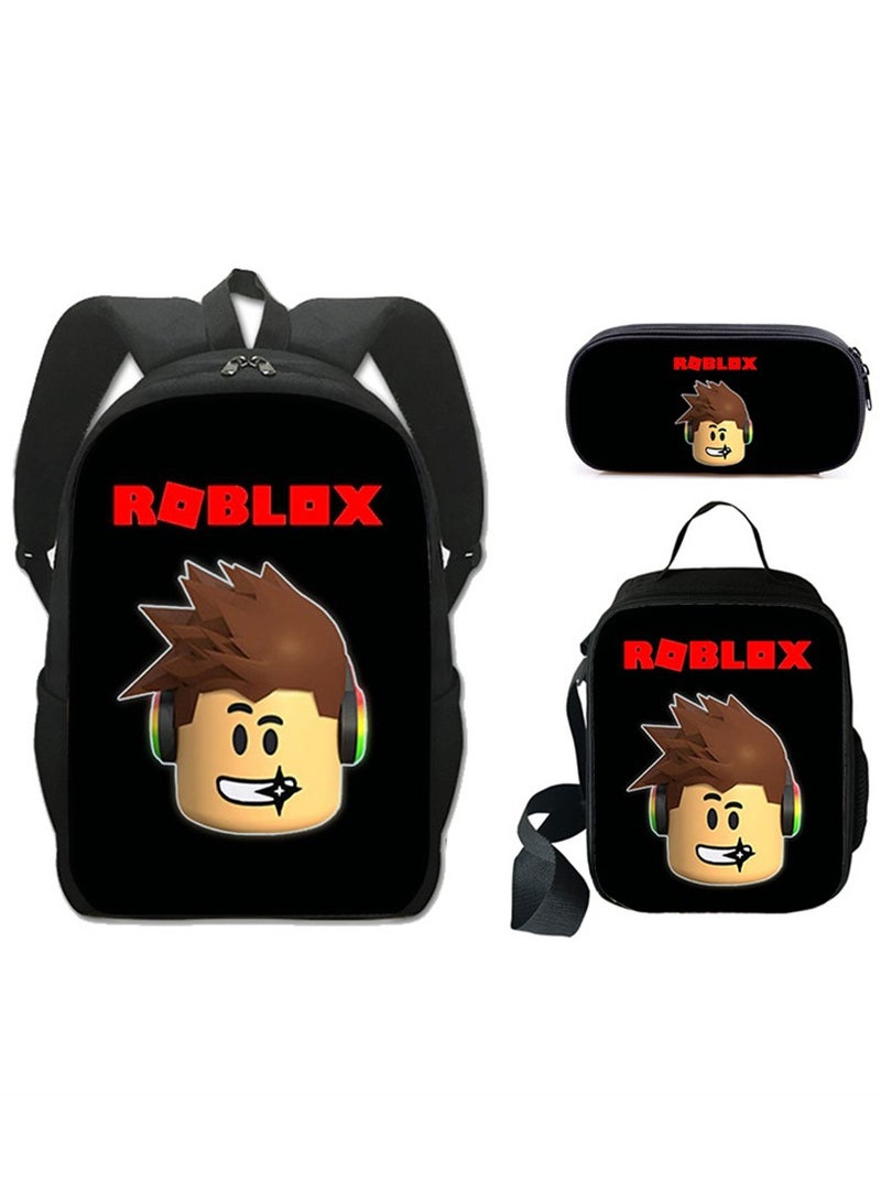 ROBLOX 3Pcs Roblox Book Bag Peripheral Pen Bag Lunch Bag Backpack Set black - Image 1