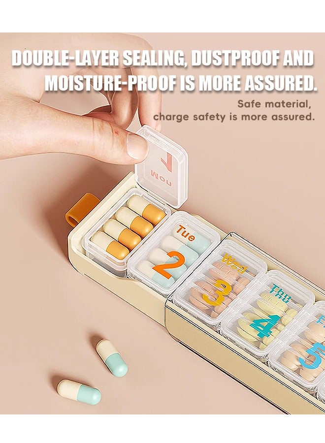 Pill Cases Weekly Pill Box, Travel 7 Day Tablet Boxes, Seven Day Pill Organizer, for Vitamins, Medication, Supplements, Fish Oils (Beige) - Image 2