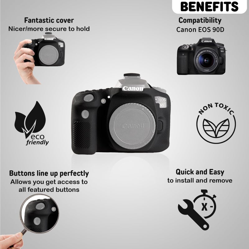 STSEETOP Camera Case for Canon EOS 90D - Silicone Protective DSLR Skin Cover, Detachable Cage, Shockproof, Dustproof (Black) - Image 3