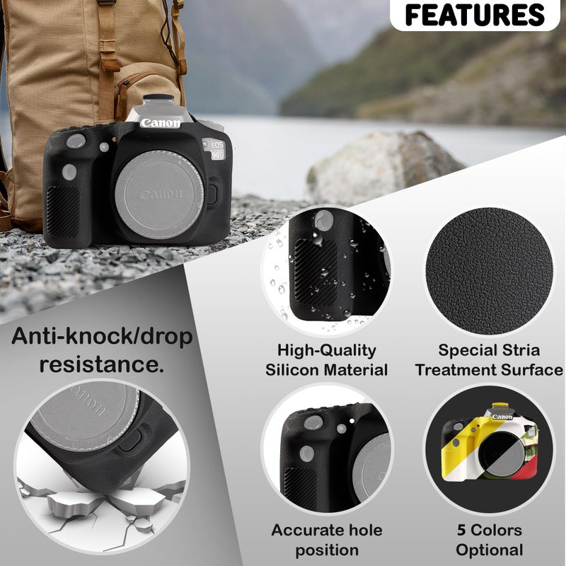 STSEETOP Camera Case for Canon EOS 90D - Silicone Protective DSLR Skin Cover, Detachable Cage, Shockproof, Dustproof (Black) - Image 2