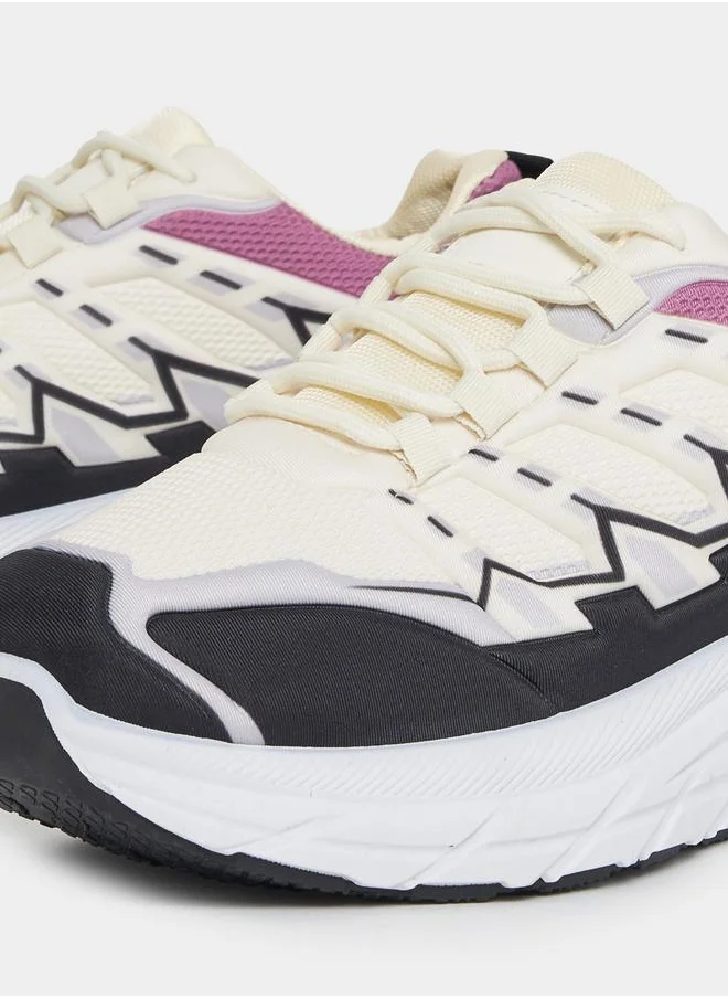 Styli Textured Lace Up Color Block Sports Shoes