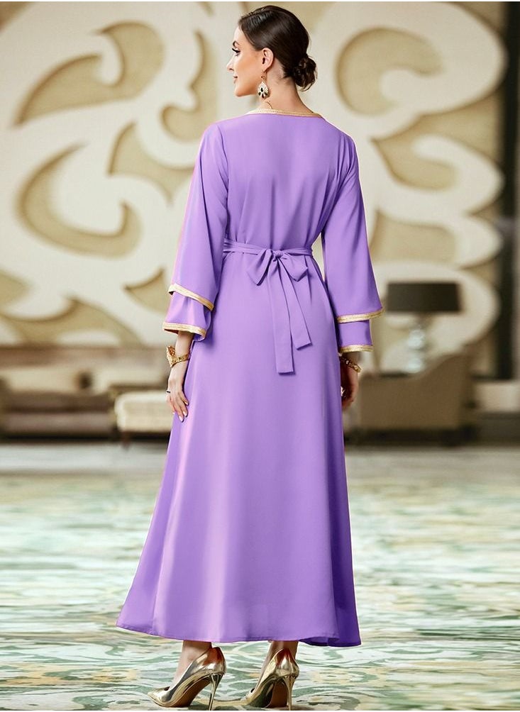 يوني فستان من قطعتين مخيط يدويا عباية بنفسجية  - Image 5