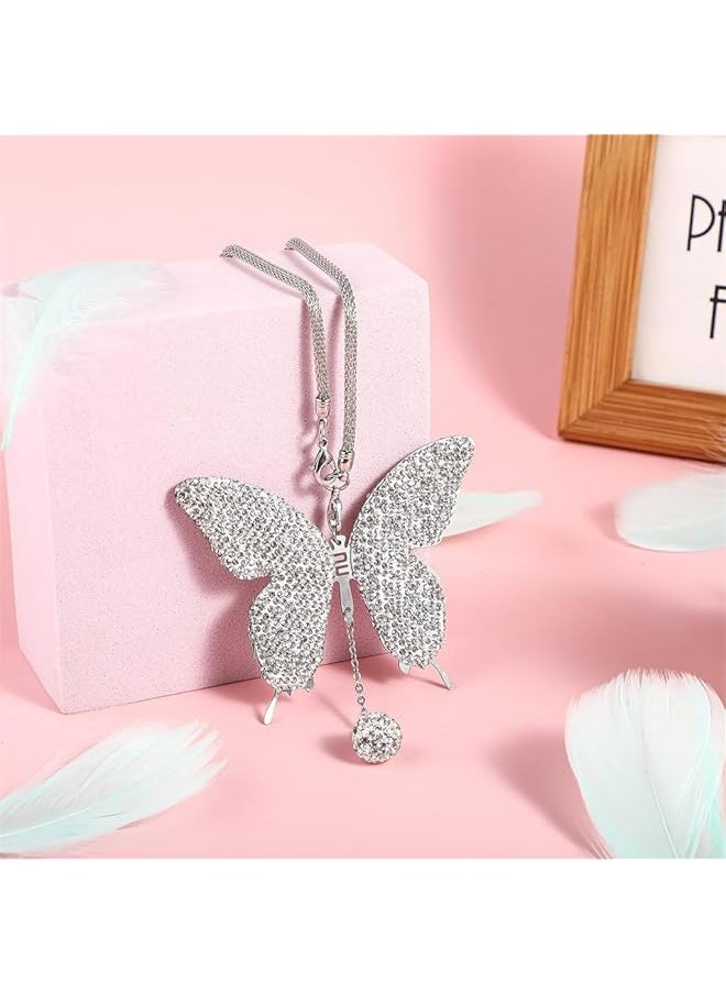 erorex - Butterfly Car Accessories Car Interior Mirror Ornaments Car Bling Rearview Mirror Accessories Diamond Car Hanging Ornament Lucky Hanging Pendant Car Accessories For Women White - Image 1