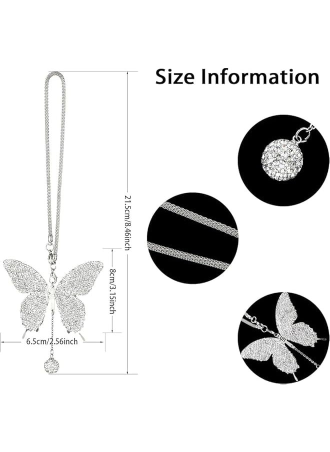 erorex - Butterfly Car Accessories Car Interior Mirror Ornaments Car Bling Rearview Mirror Accessories Diamond Car Hanging Ornament Lucky Hanging Pendant Car Accessories For Women White - Image 1