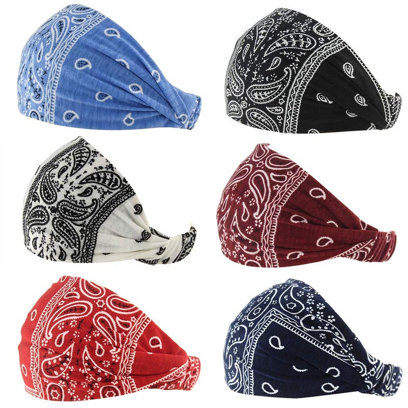 Carede Paisley Bandana Headband for Women with Elastic Yoga Headband Outdoor Hairband Adjustable Turban Headwrap,Pack of 6 - Image 3