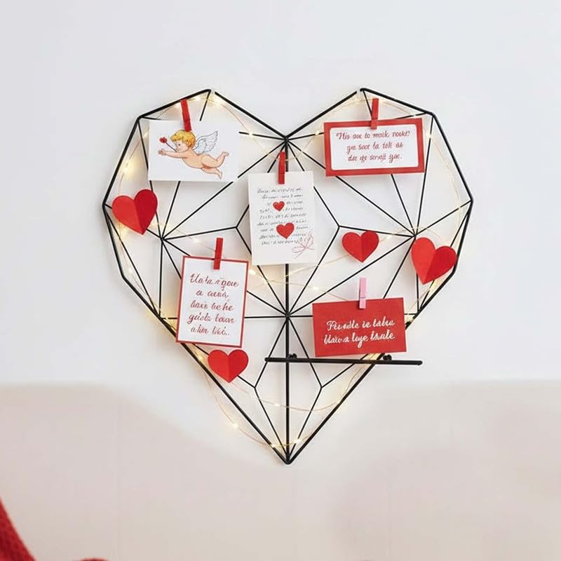Bianco Valentine’s Day Gift for Girlfriend | Heart Shape Metal Wall Photo Grid with Shelf Black | Valentine Day Decoration for Home, Bedroom & Living Room | Romantic Couple Gift Décor for Memories - Image 1