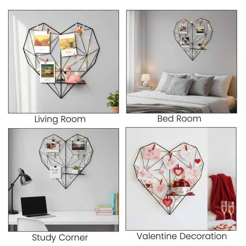Bianco Valentine’s Day Gift for Girlfriend | Heart Shape Metal Wall Photo Grid with Shelf Black | Valentine Day Decoration for Home, Bedroom & Living Room | Romantic Couple Gift Décor for Memories - Image 4