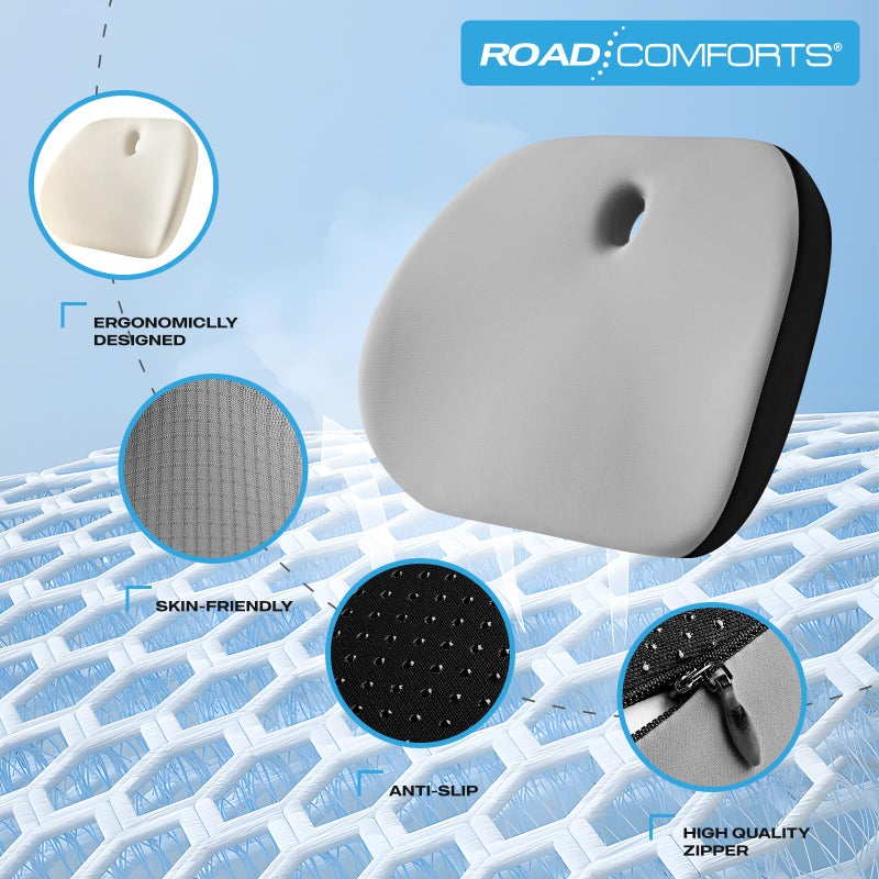 Road Comforts Premium Memory Foam Seat Cushion â€“ Office Chair Cushion, Car Seat Cushion â€“ Chair Cushions for Back & Sciatica Pain Relief â€“ Seat Cushions for Office & Desk (Black) - Image 3