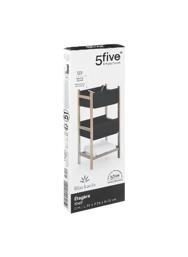 Five Simply Smart Acacia Wood Foldable Bathroom Storage Shelf Black and Brown 73 x 25 x 35 cm 174851