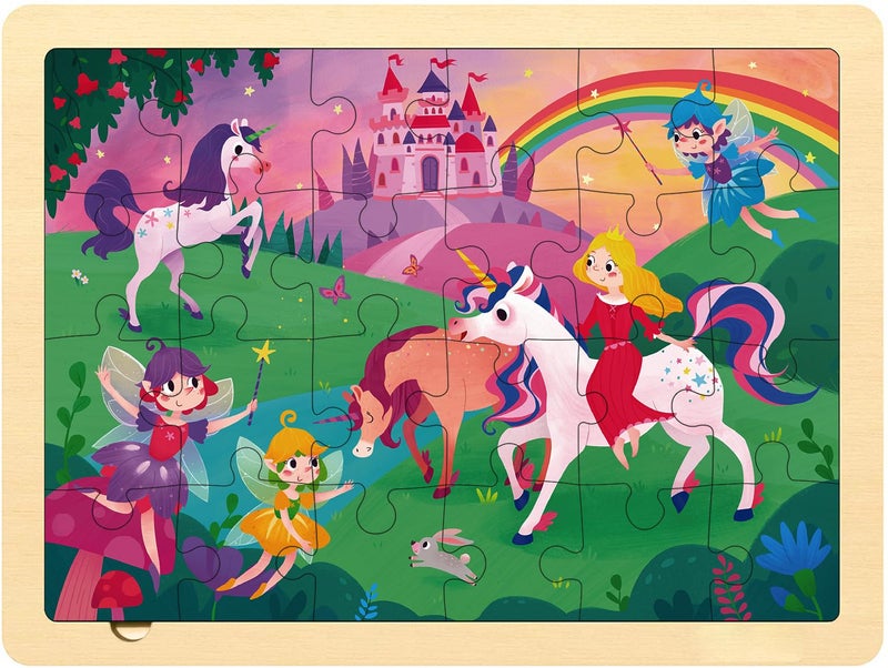 MoinKidz 24 Piece Puzzles for Kids Ages 35 Unique Shape Jigsaw Pieces Fairy Princess Wooden Jigsaw Puzzles for Toddlers Preschool Puzzle for 3 4 5 Year Old Girls with Tray - Image 4