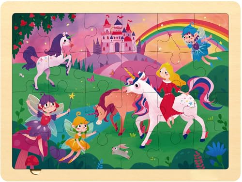 MoinKidz 24 Piece Puzzles for Kids Ages 35 Unique Shape Jigsaw Pieces Fairy Princess Wooden Jigsaw Puzzles for Toddlers Preschool Puzzle for 3 4 5 Year Old Girls with Tray - Image 1
