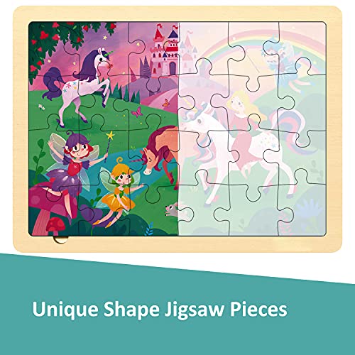 MoinKidz 24 Piece Puzzles for Kids Ages 35 Unique Shape Jigsaw Pieces Fairy Princess Wooden Jigsaw Puzzles for Toddlers Preschool Puzzle for 3 4 5 Year Old Girls with Tray - Image 5