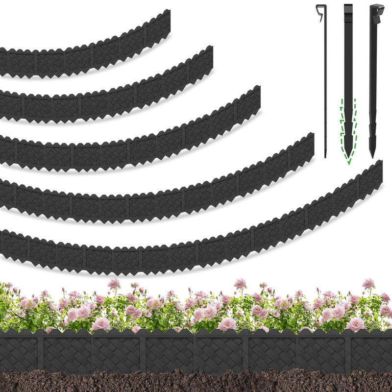 HLOGREE BLACKVINE 30Pcs 30ft (5'' Exposed Height) Plastic Landscape Edging Border,Flowerbed Garden Border Edging for Landscaping,Flower Bed Lawn Yard Edging Borders,Garden Edger Border Divider - 3D Weaving - Image 1