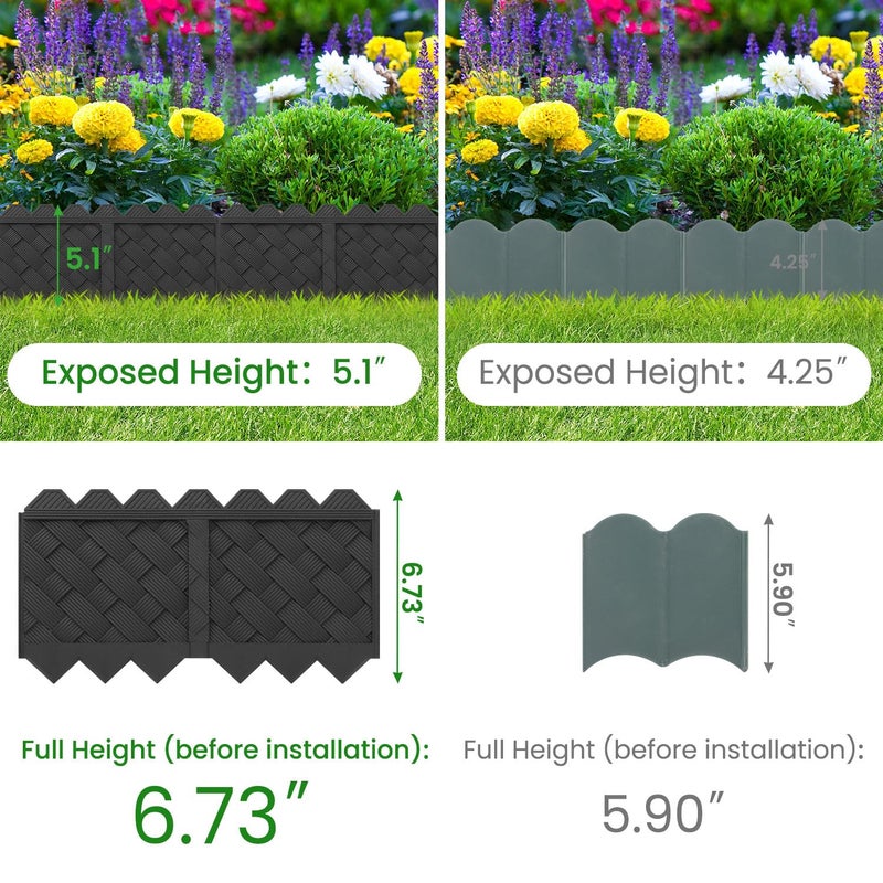 HLOGREE BLACKVINE 30Pcs 30ft (5'' Exposed Height) Plastic Landscape Edging Border,Flowerbed Garden Border Edging for Landscaping,Flower Bed Lawn Yard Edging Borders,Garden Edger Border Divider - 3D Weaving - Image 2