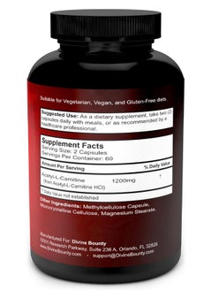 Divine Bounty Divine Bounty Acetyl L-Carnitine Capsules 1200mg Per Serving - L Carnitine Supplement 120 Vegetarian Capsules  - Image 2