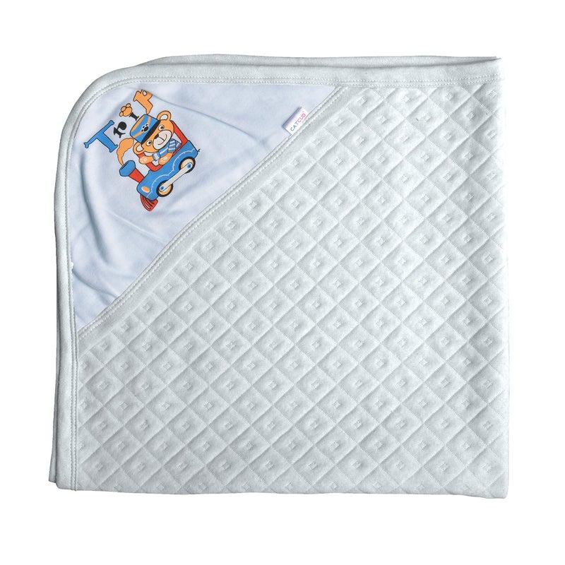 CATCUB Ultra Soft Premium Cotton Jacquard Baby Hooded Towel (White) - Image 4