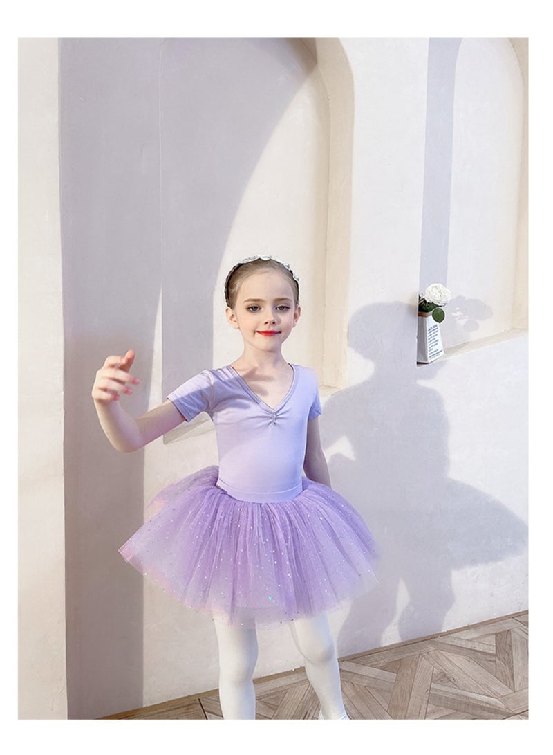 Loquat Children's Dance Dress Training Dress Pure Cotton Ballet Dancing Dress For Children Purple  - Image 1