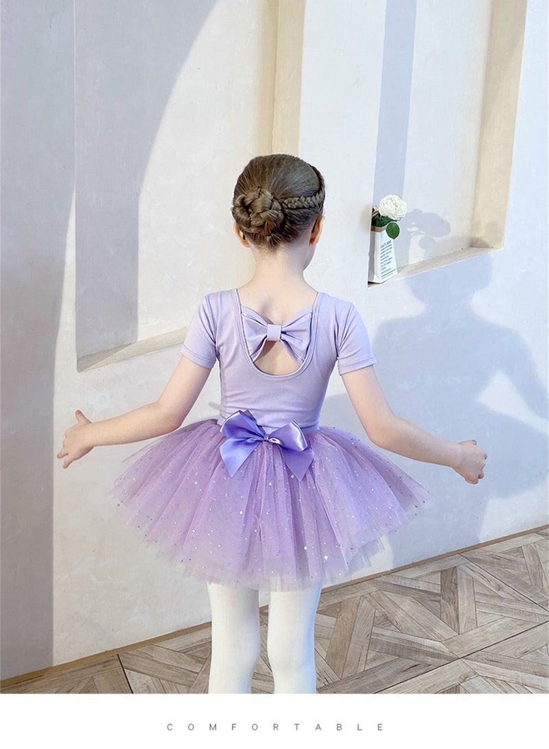 Loquat Children's Dance Dress Training Dress Pure Cotton Ballet Dancing Dress For Children Purple  - Image 2