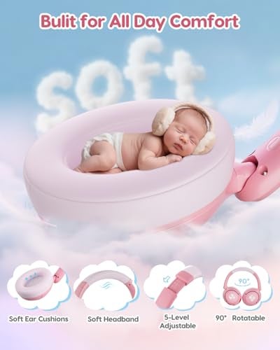 awatrue Kids Bluetooth Headphones, 85dB Volume Limiter, Foldable Wireless Over-Ear Headphones for iPad, Travel, 75H Playtime, Bluetooth 5.4, Built-in Mic, Pink - Image 4