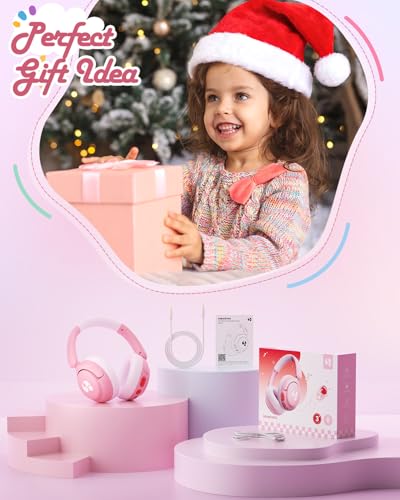 awatrue Kids Bluetooth Headphones, 85dB Volume Limiter, Foldable Wireless Over-Ear Headphones for iPad, Travel, 75H Playtime, Bluetooth 5.4, Built-in Mic, Pink - Image 5