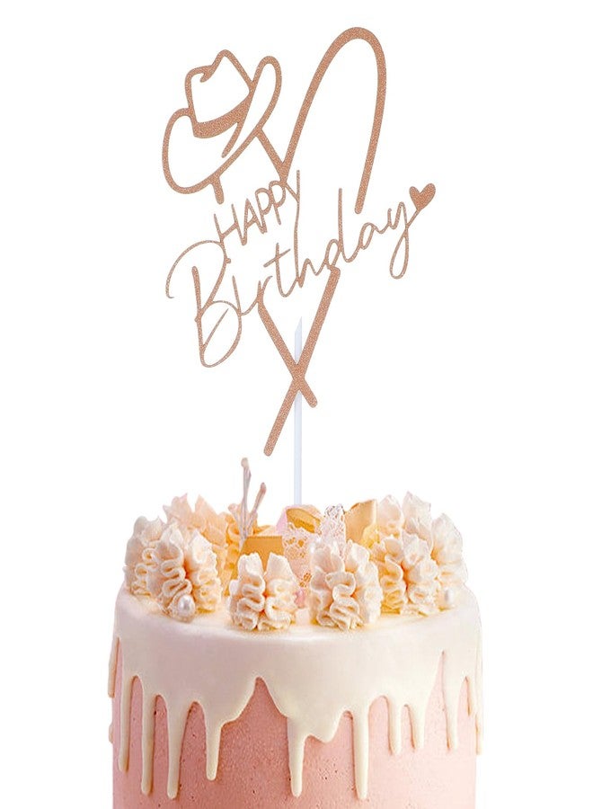 Ymapinc زينة كعكة عيد ميلاد راعية بقر باللون الذهبي الوردي من Ymapinc، زينة كعكة فييستا لامعة غربية، لوازم حفلات للاحتفال بطابع غربي - Image 1