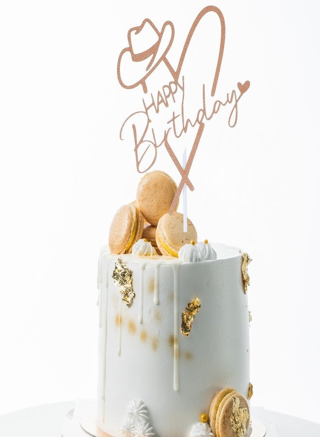 Ymapinc زينة كعكة عيد ميلاد راعية بقر باللون الذهبي الوردي من Ymapinc، زينة كعكة فييستا لامعة غربية، لوازم حفلات للاحتفال بطابع غربي - Image 4