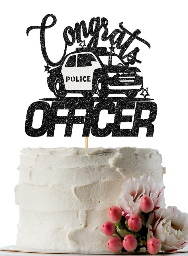 INNORU Congrats Officer Cake Topper, Future Police Officer Cake Decor Police College School Grad 2025 Police Academy Graduation Party Supplies Black Glitter - Image 1